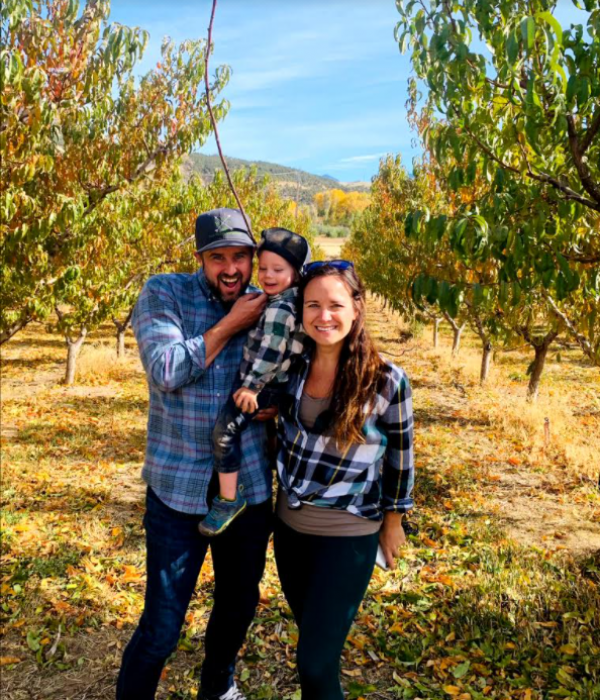 Heath family in orchard